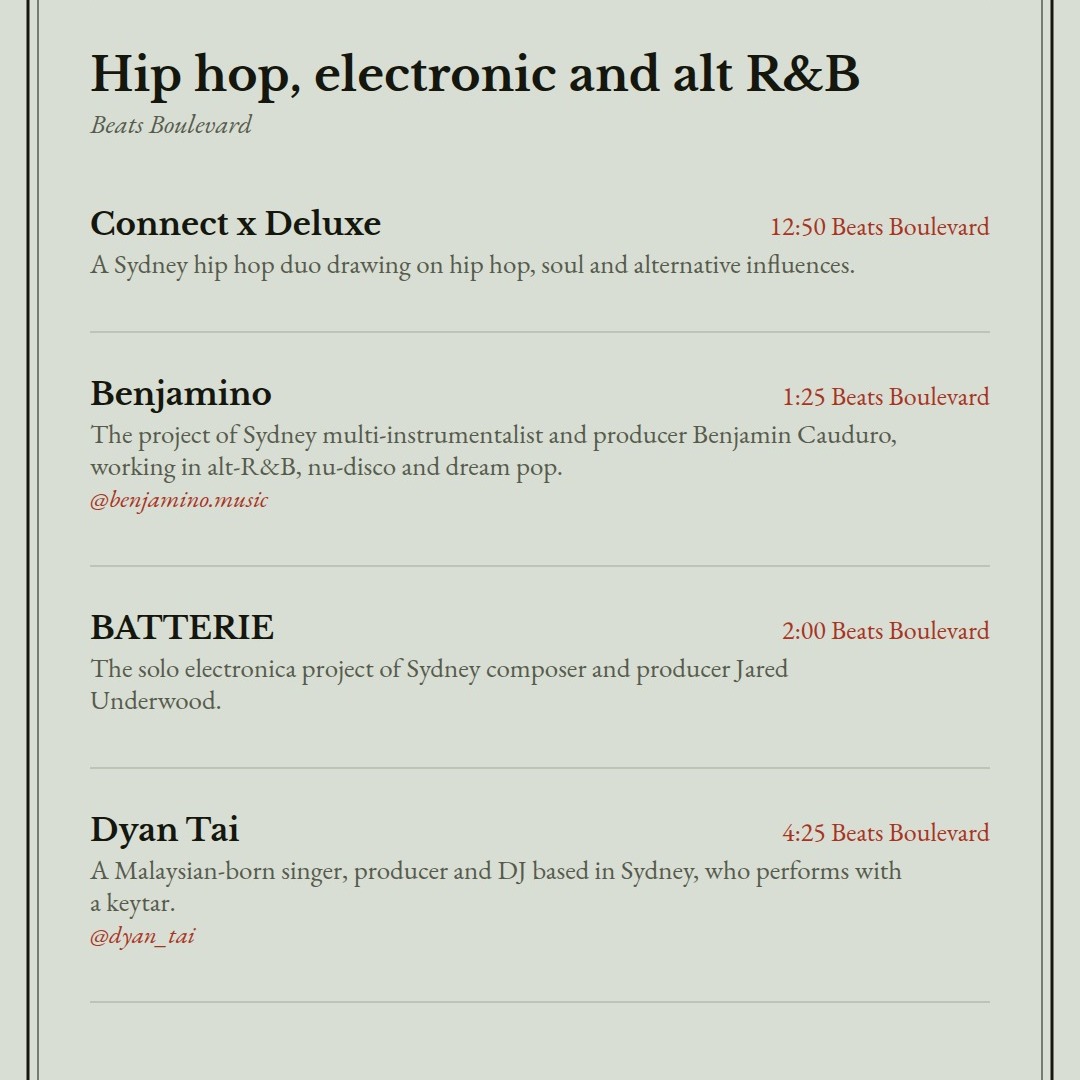 Hip hop, electronic and alt R&B at Beats Boulevard: Connect x Deluxe, Benjamino, BATTERIE, Dyan Tai